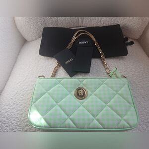 Versace Green Checkered quilted Crossbody Bag NWOT